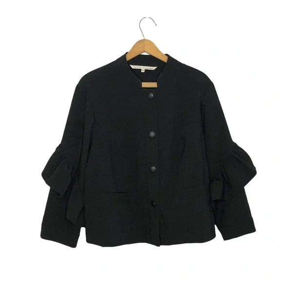 Rachel Roy Black Ruffle Sleeve Boxy Goth Button Down Jacket - Picture 11 of 11